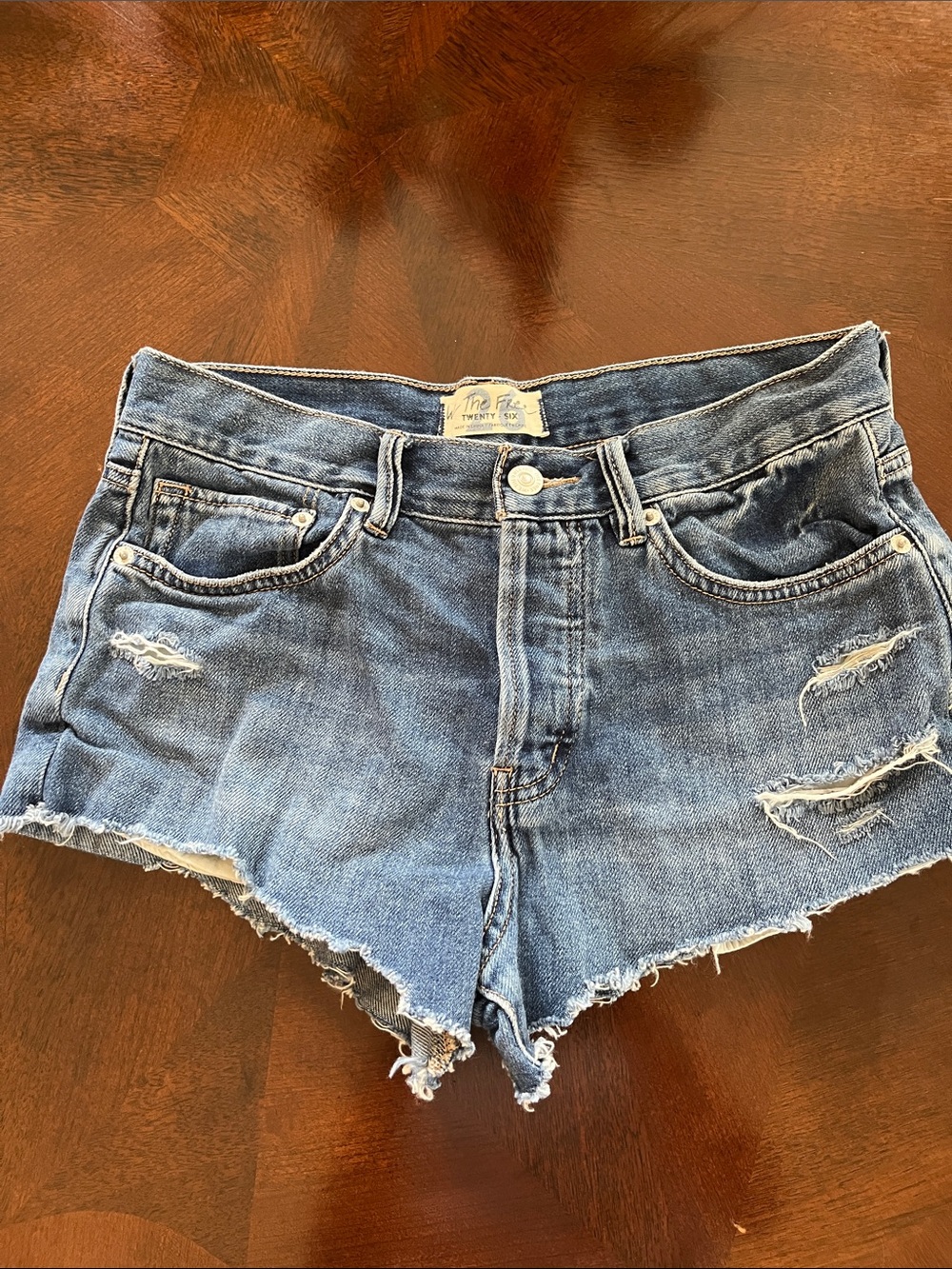 We The Free Light Blue Distressed Denim Shorts